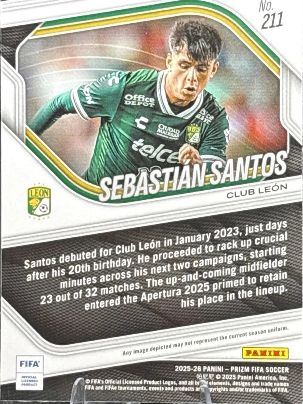 Panini Sebastián Santos Club León Rookie Soccer Card